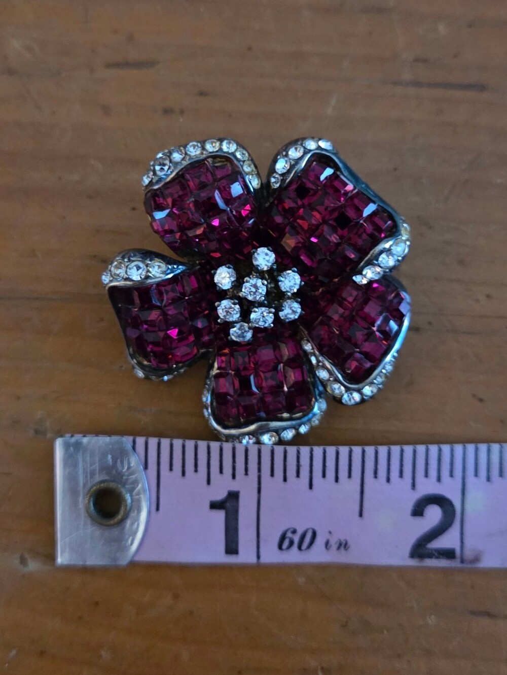 Sterling Silver From Germany Invisible Set Ruby Red Flower Clip-On Earrings 47g - Picture 5 of 11